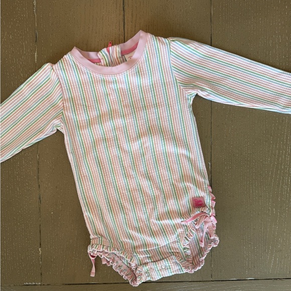Ruffle Butts Other - Ruffle Butts Baby Girls’ Rainbow Seersucker Long-Sleeve Swimsuit • Size 18-24M